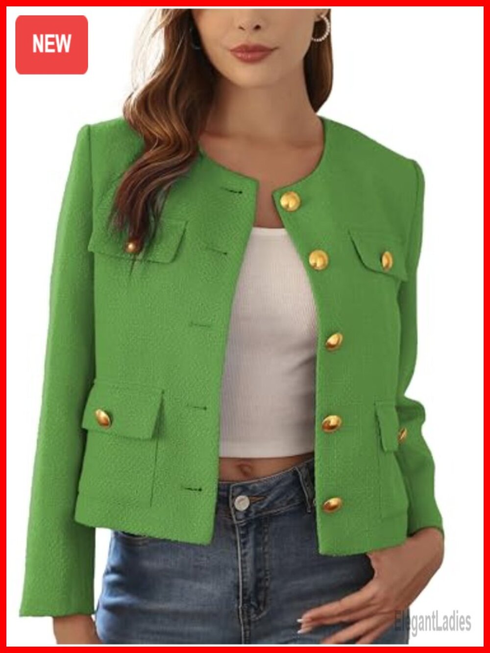 Cropped Tweed Blazer Single-Breasted Collarless Lined
